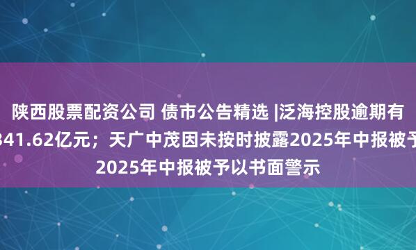 陕西股票配资公司 债市公告精选 |泛海控股逾期有息债务金额341.62亿元；天广中茂因未按时披露2025年中报被予以书面警示